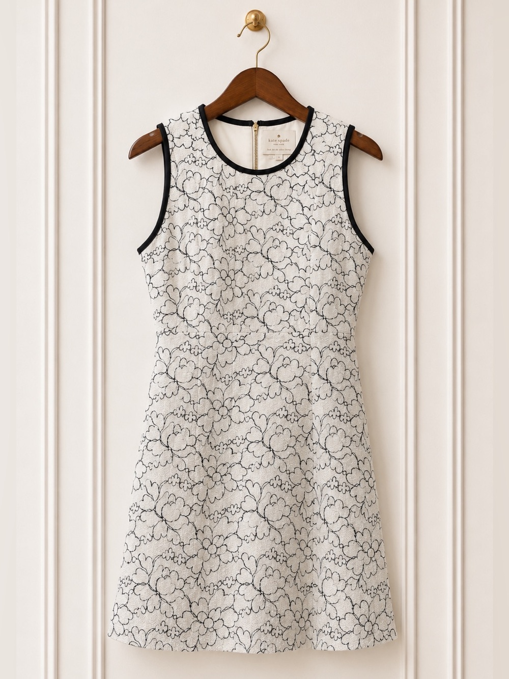 kate spade White Floral Lace A-Line Dress with Black Trim